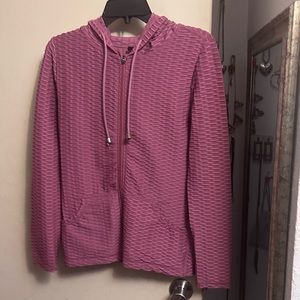 Stretch pants, workout gear, and matching sweater